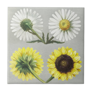 Azulejo Arte Floral Botánico de Girasol Daisy Vintage