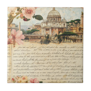 Azulejo Arte Floral de Cartas Antiguas de Roma