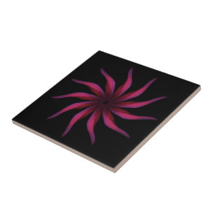 Azulejo Arte floral de hojas en rosa que fluye libremente 