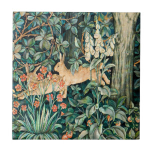 Azulejo Arte floral de jardín de conejo vintage de William