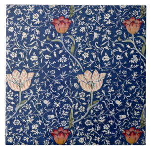 Azulejo Arte floral de tulipán azul de William Morris Medw