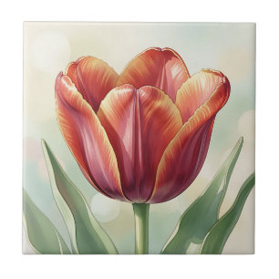 Azulejo Arte floral de tulipán rojo vibrante