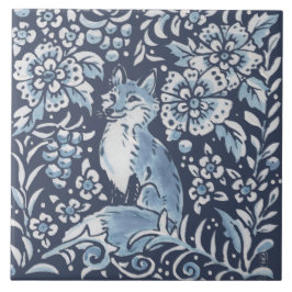 Azulejo Arte floral del Ornato Blanco Azul Clásico Fox For