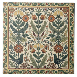 Azulejo Arte floral elegante Art Nouveau pájaro botánico v