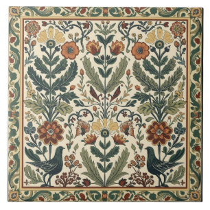 Azulejo Arte floral elegante Art Nouveau pájaro botánico v