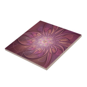 Azulejo Arte floral fractal moderno abstracto colores de b
