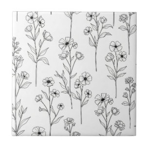 Azulejo Arte floral lineal minimalista patrón continuo (2)