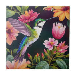 Azulejo Arte Floral Multicolor Hummingbird