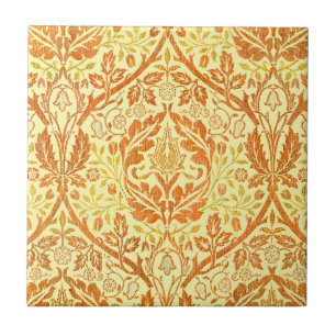 Azulejo Arte floral naranja Bough dorado de William Morris