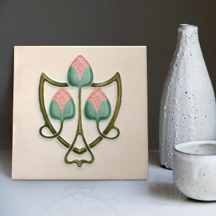 Azulejo Arte Floral Rosa Jugendstil Art Nouveau Repro Ingl