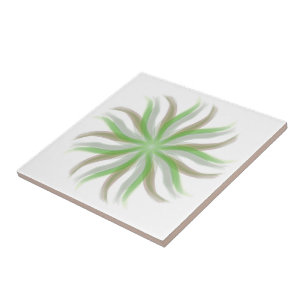 Azulejo Arte floral verde gris marrón de hojas de flujo li