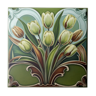 Azulejo Arte florales Tulipanes amarillos Art Nouveau vint