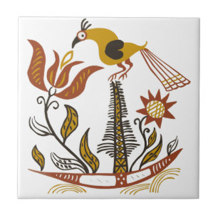 Azulejo Arte Folclórico Americano Antiguo Tulipán Pájaro C