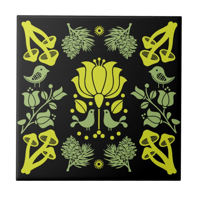 Azulejo Arte folclórico de hongos forestales nórdicos (Frente)