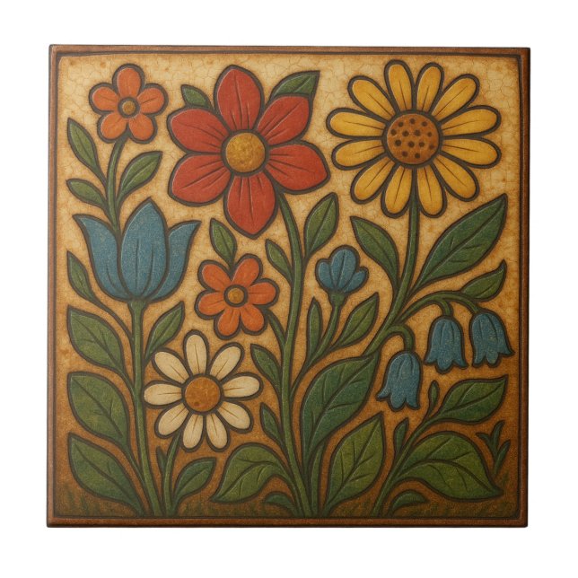 Azulejo Arte folclórico en el jardín caprichoso (Frente)