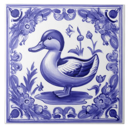 Azulejo Arte folclórico europeo del pato azul y blanco