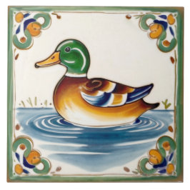 Azulejo Arte folclórico europeo del pato verde