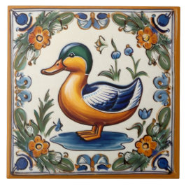 Azulejo Arte folclórico europeo del pato verde amarillo