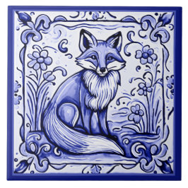 Azulejo Arte folclórico mediterráneo blanco y azul de Fox