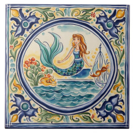 Azulejo Arte folclórico mediterráneo de Sirena