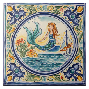 Azulejo Arte folclórico mediterráneo de Sirena
