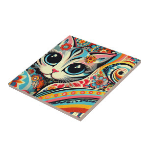 Azulejo Arte folclórico mexicano Resumen estilo Gato gitan