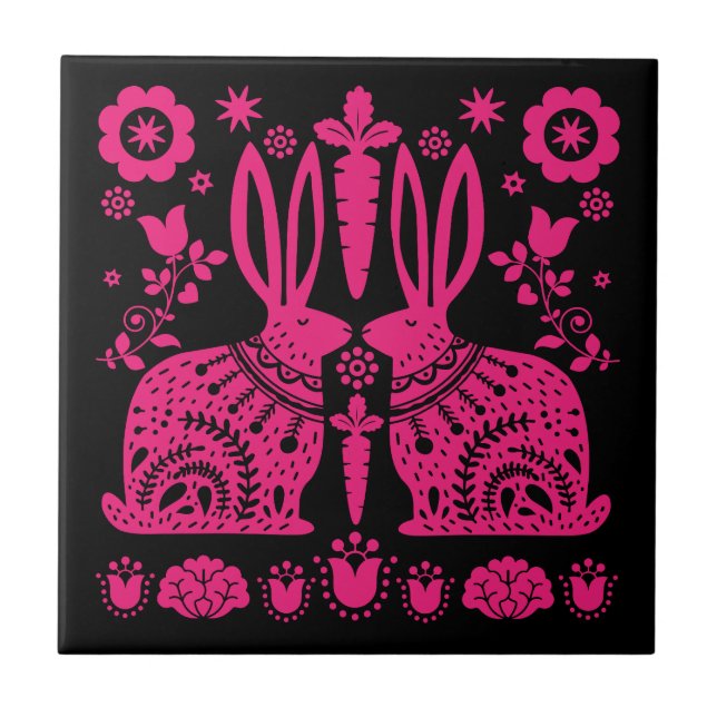 Azulejo Arte folclórico nórdico escandinavo conejo (Frente)