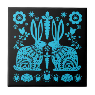 Azulejo Arte folclórico nórdico escandinavo conejo