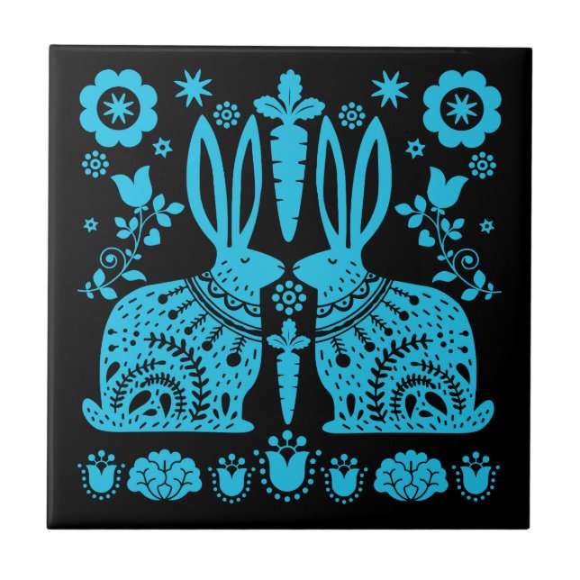 Azulejo Arte folclórico nórdico escandinavo conejo (Frente)