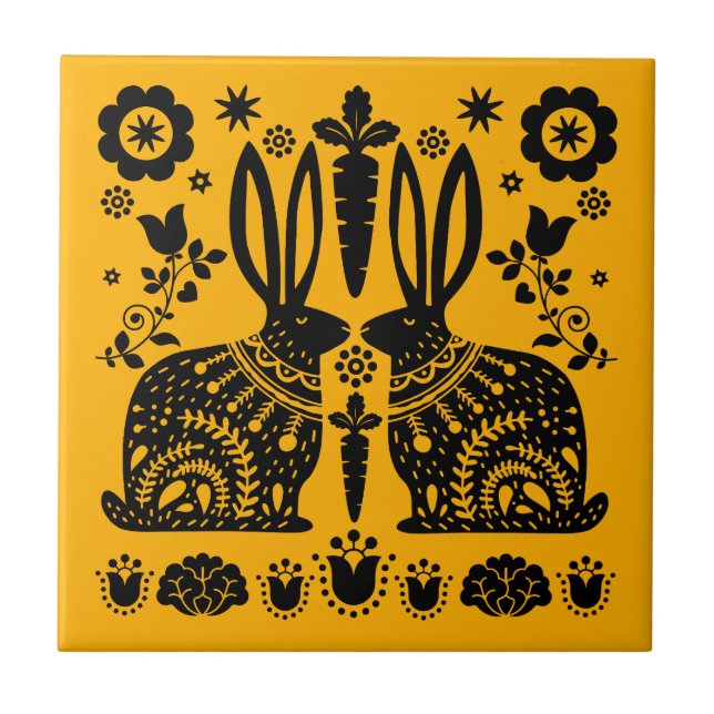 Azulejo Arte folclórico nórdico escandinavo conejo (Frente)