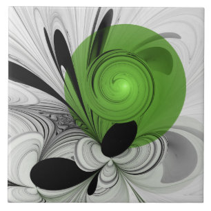 Azulejo Arte fractal abstracto en blanco y negro con verde