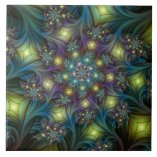 Azulejo Arte fractal abstracto iluminado brillante turques