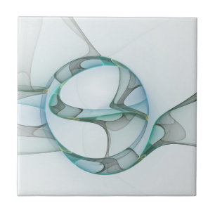 Azulejo Arte fractal abstracto moderno azul turquesa gris