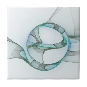 Azulejo Arte fractal abstracto moderno azul turquesa gris
