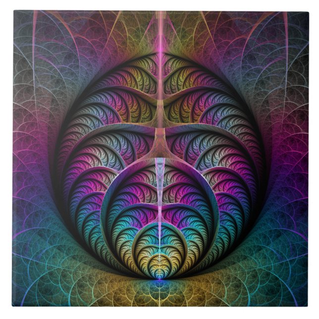 Azulejo Arte fractal colorido con estampado trippy (Frente)