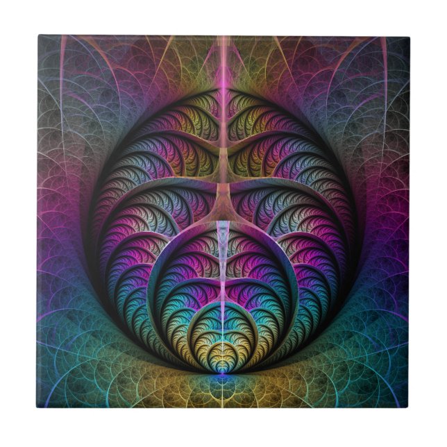 Azulejo Arte fractal colorido con estampado trippy (Frente)