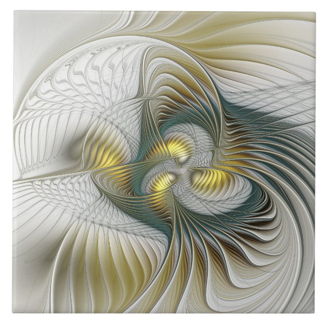 Azulejo Arte fractal de fantasía Verde azulada de oro nobl (Frente)