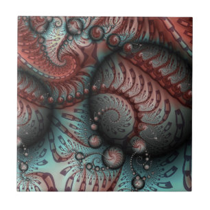 Azulejo Arte fractal de fantasía vívida abstracta marrón a