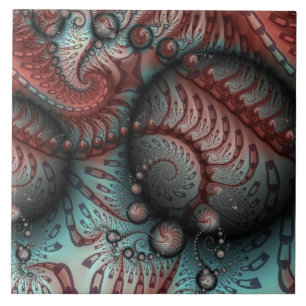 Azulejo Arte fractal de fantasía vívida abstracta marrón a