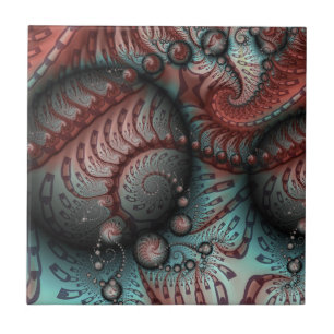 Azulejo Arte fractal de fantasía vívida abstracta marrón a