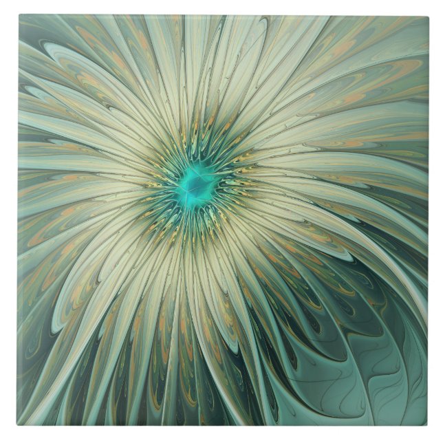 Azulejo Arte fractal de flores de fantasía verde sage abst (Frente)