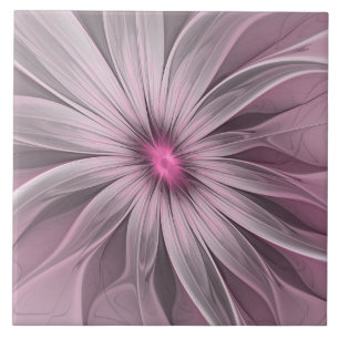 Azulejo Arte fractal floral abstracto de flor de ciruela d