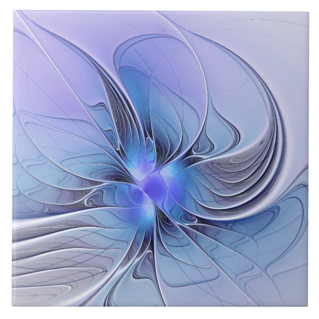 Azulejo Arte fractal moderno abstracto lavanda azul (Frente)