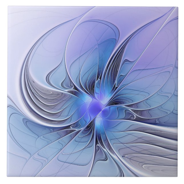 Azulejo Arte fractal moderno abstracto lavanda azul (Frente)