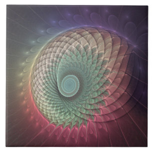 Azulejo Arte fractal moderno colorido abstracto de caracol