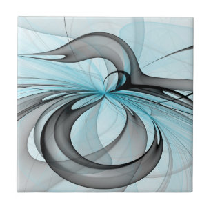 Azulejo Arte fractal moderno gris azul antracita abstracto