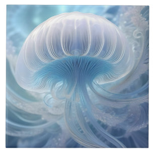 Azulejo Arte Fractal Pastel Blue Jellyfish Debajo Del Mar,
