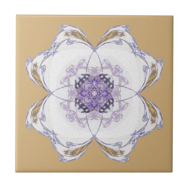 Azulejo Arte Fractal Purple, Gold Floral (Frente)