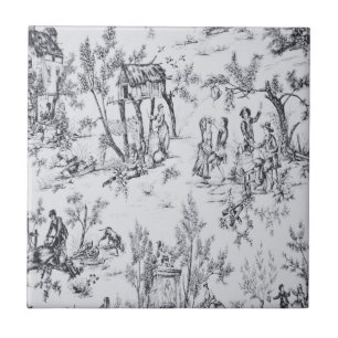 Azulejo Arte francés toile de jouy elegante en blanco y ne
