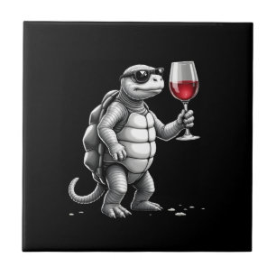 Azulejo arte fresco de tortuga bebiendo vino tinto_1 (2)